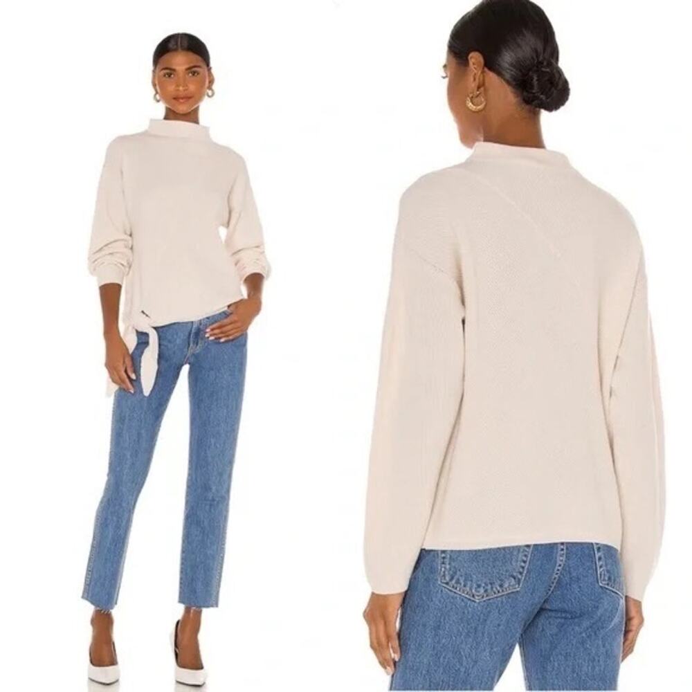 REBECCA TAYLOR White Cream Side Tie Wool Blend Turtleneck Sweater size Large